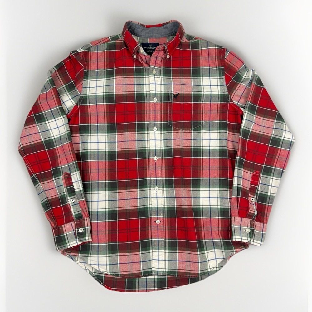American‎ Eagle Tartan Plaid Flannel Button Down Classic Shirt Mens Size M